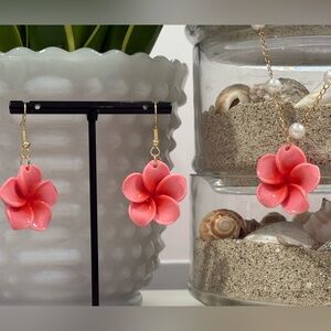 Rose Red Hawaiian Plumeria Earrings + Necklace Sets - Beach Vacation Ready